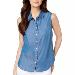 Charter Club Sleeveless Chambray Button Up Tank Top